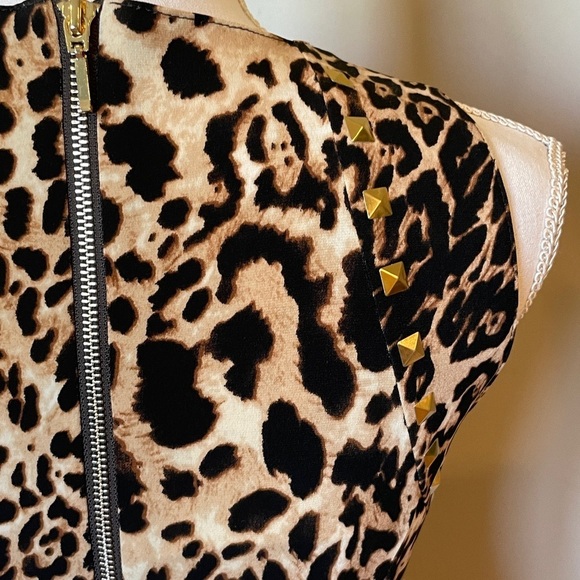 Joseph Ribkoff vintage animal maxi dress size 6 side slit formal gold accents - Picture 6 of 8